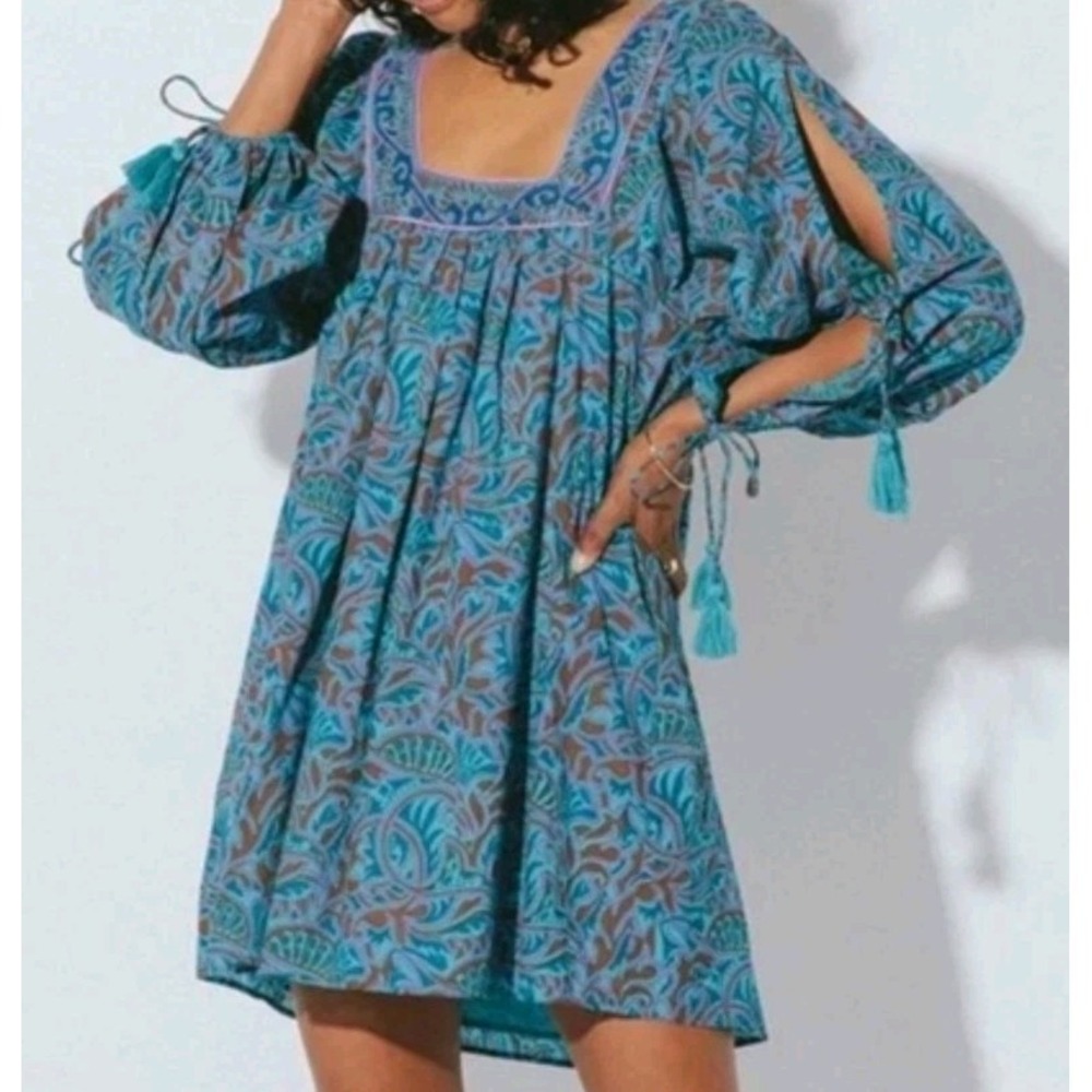 NWT Skyla Mini Dress Size‎ XL Zuri Block Print Retail Price $198 Tassel Sleeves